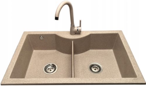 Prehnit-Spüle mit zwei Becken aus schwarzem Granit