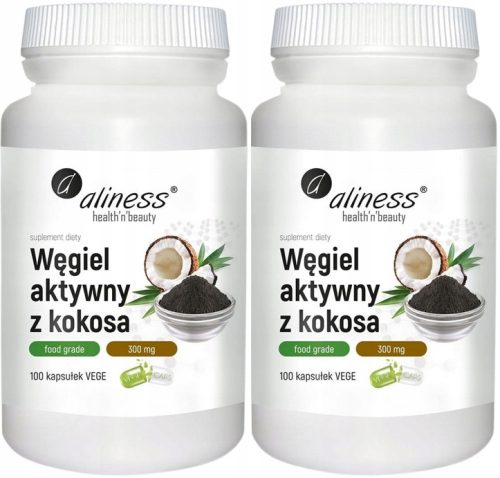 Aliness Aktivkohle aus Kokosnussschalen, Food Grade, 200 Kapseln