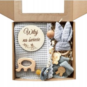  Beißring aus Holz, Silikon, Schnur, mehrfarbiger Stoff