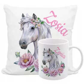   PFERD KISSEN SET BECHER PFERDE BELIEBIGER NAMEN TEXT FÜR EIN GESCHENK - Designs