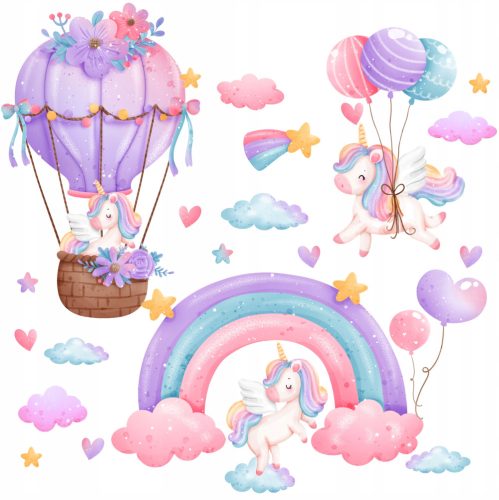  Wandaufkleber für Mädchen, Einhörner, Regenbogen