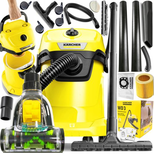 Kärcher WD3 1000 W Industriestaubsauger + Clinus Turbobürste für Staubsauger