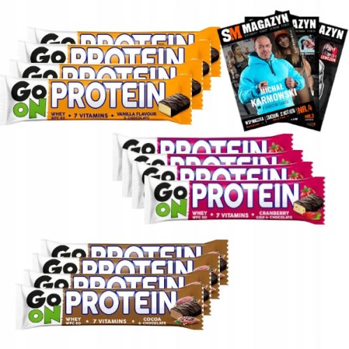 GO ON Proteinriegel Set 50 g - Vanille, Cranberry, Kakao (12 Stück)