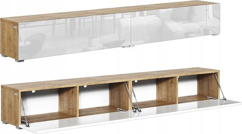  TV-Schrank 210 cm, Kommodenset, weiß glänzende Eiche