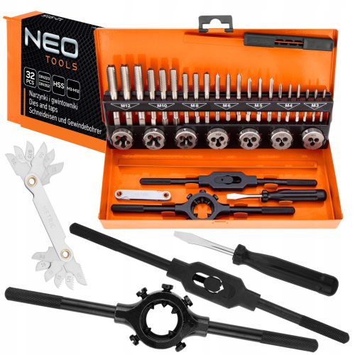 NEO Matrizen und Gewindebohrer M3-M12 32 Stück HSS 12-915