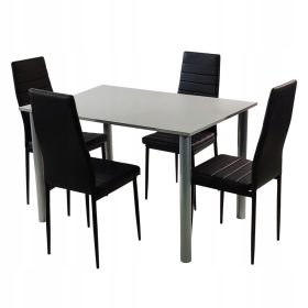  Set aus grauem Lugano-Tisch und 4 schwarzen Nicea-Stühlen