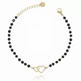  Armband mit schwarzen Stahlperlen und Liebesherzen