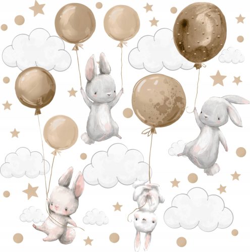  Kinderwandaufkleber Hasen Luftballons Beige
