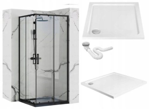 Rea Punto Duschkabine mit Flügeltüren 90 x 90 cm + Rea Savoy quadratische Duschwanne 90 x 90 cm
