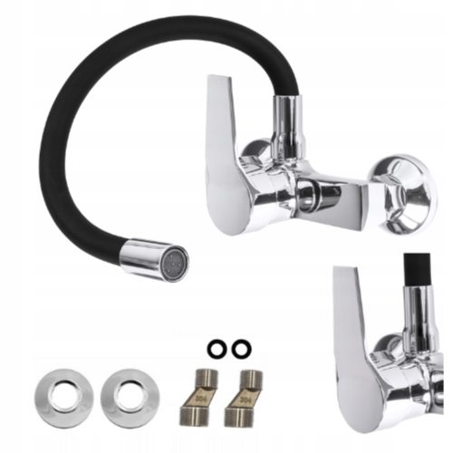 Apkomfort Flexi Wand-Küchenarmatur, Silber und Schwarz