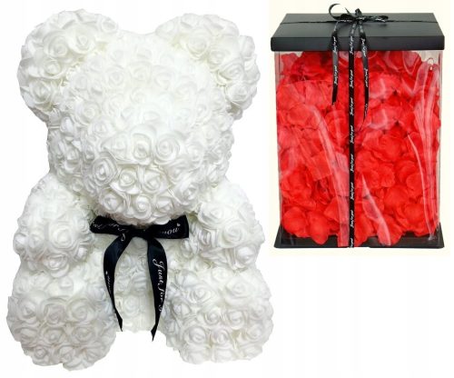 Teddybär mit Rosen 40 cm weiß