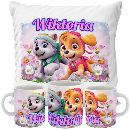  SKYE PAW PATROL KISSEN + BECHER SET NAME GESCHENK