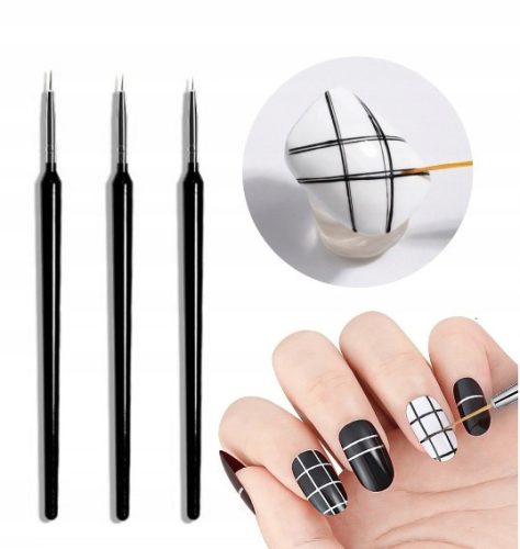  SET DÜNNE BÜRSTEN FÜR HYBRID-GEL-NAGELDEKORATIONEN 3-tlg.