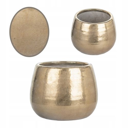  Duwen-Blumentopf, 15 cm x 15 x 12,5 cm, Durchmesser 15 cm, Keramik in Gelb- und Goldtönen