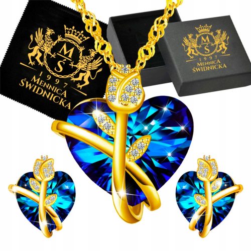  Herz Gold Set Ohrringe Halskette Silber 925