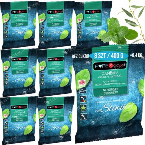 Eukalyptus-Minz-Bonbons ohne Zucker mit Stevia, 400 g (8 x 50 g)