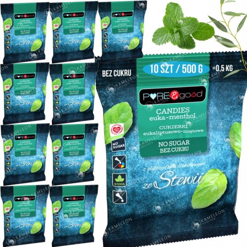 Zuckerfreie Eukalyptus-Minz-Bonbons mit Stevia, 500g (10x50g) von Pure&good