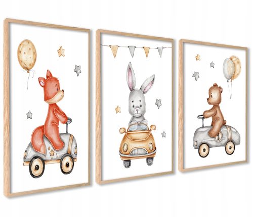  3er Set Poster Kinderbilder Fuchs Teddybär 30x40