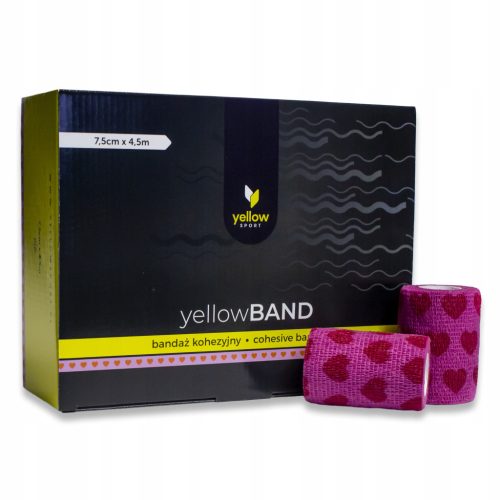 yellowBAND kohäsive Bandage - 7,5 cm x 4,5 m, rosa mit Herzen, 12 Stück Set
