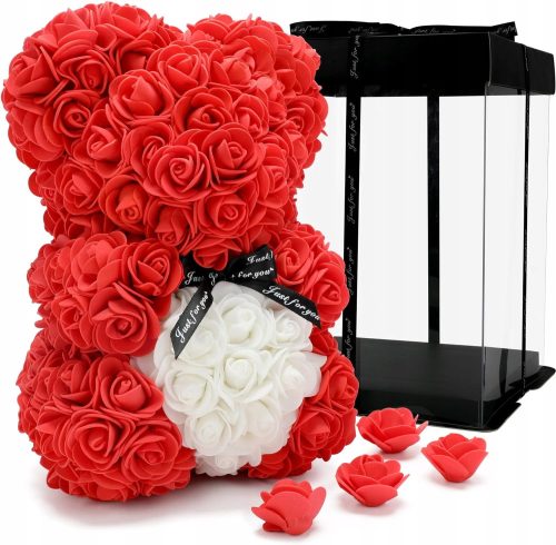 BÄR MIT ROSEN 40 CM VALENTINSTAG GESCHENK BLUMENKASTEN