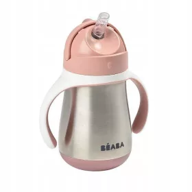  Beaba Trinkbecher, Stahl, Strohhalm, 250 ml, altrosa