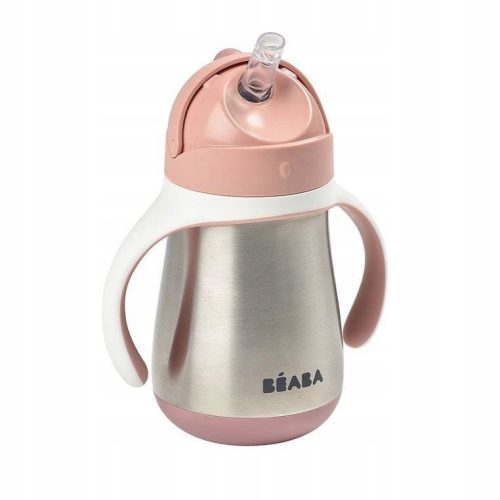  Beaba Trinkbecher, Stahl, Strohhalm, 250 ml, altrosa