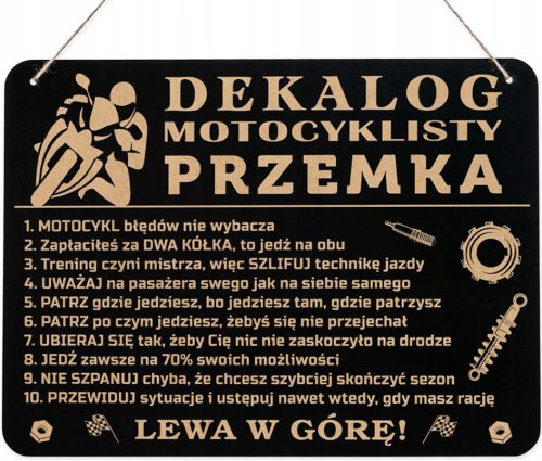  GROßE Tafel DEKALOG DER MOTORRADFAHRER, Geschenk mit Gravur