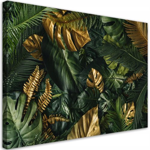 Bilder an der Wand Bild auf Leinwand, Goldene tropische Blätter 100x70 1