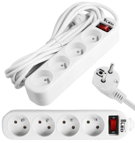 Smartled Strip-Verlängerungskabel 5 m, 4 Stk. Steckdosen, weiß