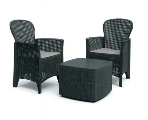 Ein Satz Garten- und Terrassenmöbel Eurohit Gartenmöbel-Set, Kunststoff Anthrazit, 3-teilig.