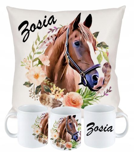 Coole, lustige Gadgets Set Kissen + Tasse PFERD PFERDE + DEIN NAME N1