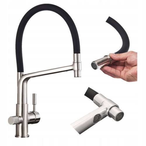 Ari Flexible bodenstehende Küchenarmatur, Silber, Grau