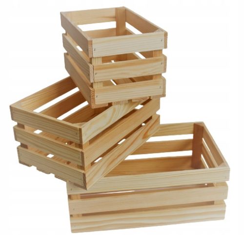  Set mit 3 Kisten aus Kiefernholz