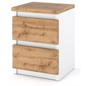    Stiv Nachttisch mit Schubladen – Weiße Möbel – Wotan-Eiche 30 x 30 x 40 cm