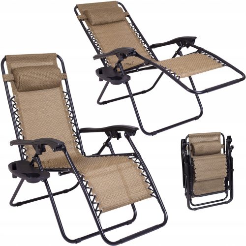 Sonnenliegen und Garten und Terrasse Liegestuhl aus azurblauem Metall, Beige und Braun