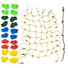   SET Kletternetz + Steine + Seil für Kinder 150x200 cm, 20 Steine, Gartenspielplatz 4iQ