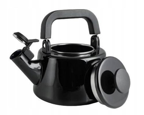 Wasserkocher und Teekannen Traditioneller emaillierter Stahlkessel Forchetto 2,1 l, schwarz