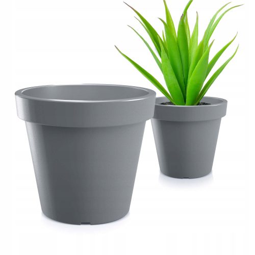  Prosperplast-Blumentopf, 39 cm x 39 x 36 cm, Durchmesser 39 cm, Kunststoff in Grau- und Silbertönen