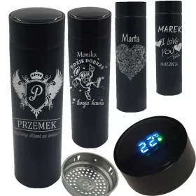  THERMOBECHER, LED, TEMPANZEIGE, GRAVUR