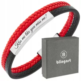  DAMEN-Armband mit GRAVUR, Leder, schwarzer STAHL