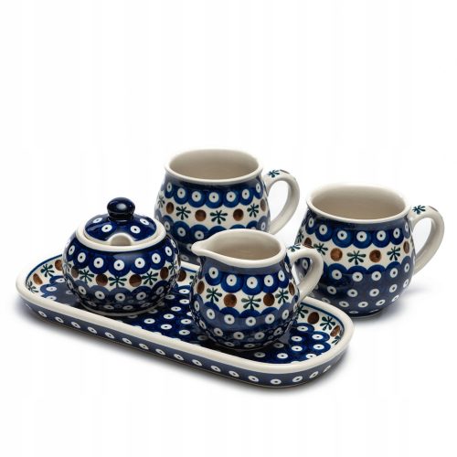 Abendessenservice Tee- und Kaffeeservice Ceramika Anna Wróbel K2, 5-teilig, weiß und blau
