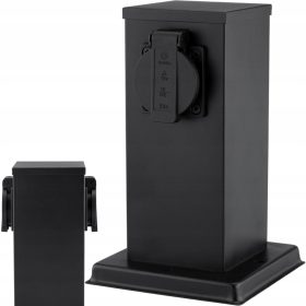  Rechteckiger Lichtmast Lumiled, Steckdose, 30 cm, schwarz