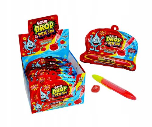Sour Drop Pen Jam - Saure Gummibonbons mit Gel in Stiftform, 12er Pack