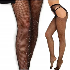    Netzstrumpfhose Puder Netzstrumpfhose mit Zirkonen 20den Schwarz, Universalgröße