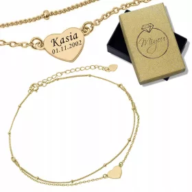  Gold-Doppelherz-Armband für Damen, 925er Silber