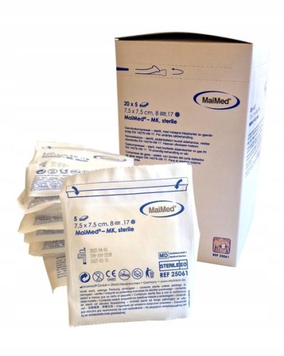 Sterile Mullkompressen von Maimed 7,5 cm x 7,5 cm 8 Lagen 17 Fäden, 20x5 Stück