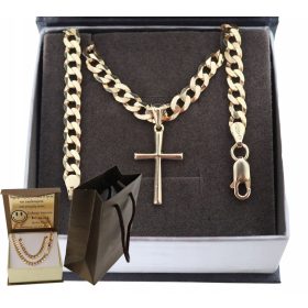    GOLD VOLLSTÄNDIGE HERRENRÜSTUNGSKETTE MIT KREUZ PR. 925 585 14K + GRAVUR