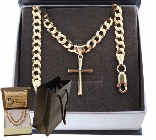  GOLD VOLLSTÄNDIGE HERRENRÜSTUNGSKETTE MIT KREUZ PR. 925 585 14K + GRAVUR