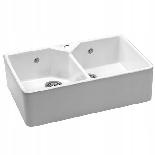 Vitra Zweibeckenspüle, weiße Keramik