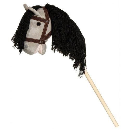  Plüschtier Pferd auf einem Stock, grau mit Zügeln